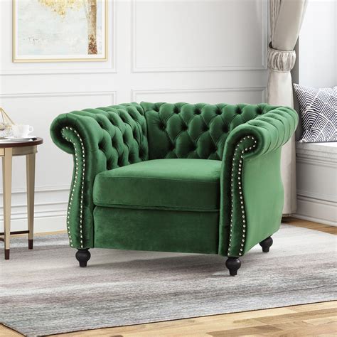 Noble House Millie Chesterfield Velvet Club Chair Green