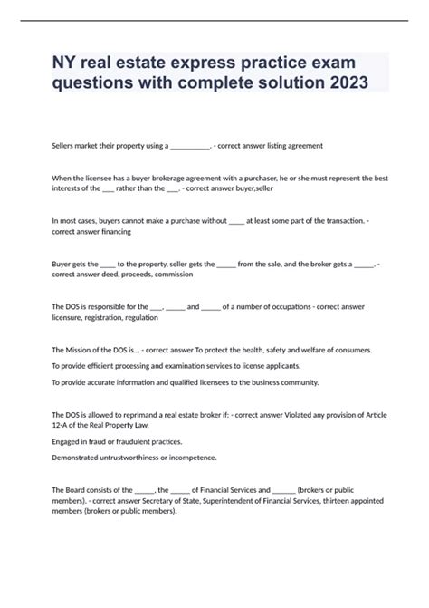 NY real estate express practice exam questions with complete solution