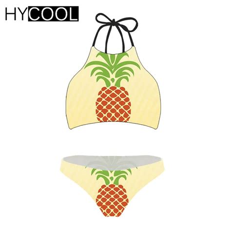 Hycool Womens Swimsuit Biquini Pineapple Fruit Printing Sexy Bikini Set