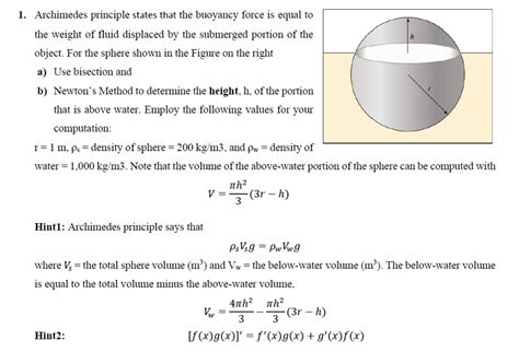 Solved Archimedes Principle States That The Buoyancy Force Is Equal