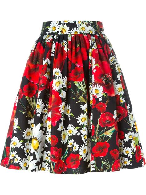 dolce and gabbana daisy and poppy print skirt loschi printed skirts red high