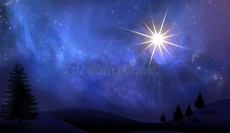 Christmas Star In The Night Sky Among Clouds And Stars Stock