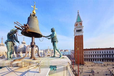 Bell On St Marks Clock Tower With View Of St Marks Square Venice