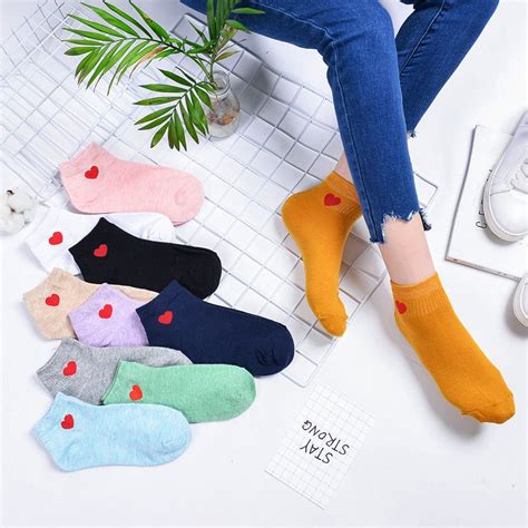 1pair High Quality Cute Heart Cotton Socks Womens Lady Heart Casual Low Cut Soft Casual Sock