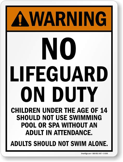 No Lifeguard On Duty Children Under 14 Pool Warning Sign Sku S 5195