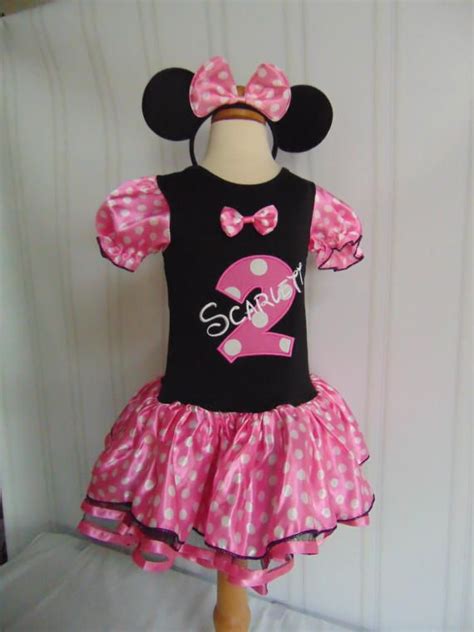 Minnie Mouse Pink Polka Dot Dress And Minnie Ear Set Cute Pink Polka