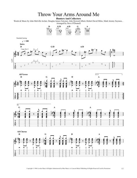 Throw Your Arms Around Me Sheet Music Hunters And Collectors Guitar Tab