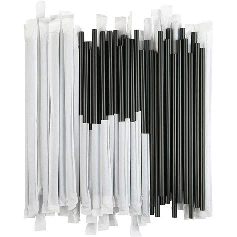 Disposable Plastic Drinking Straws Individually Paper Wrapped Black