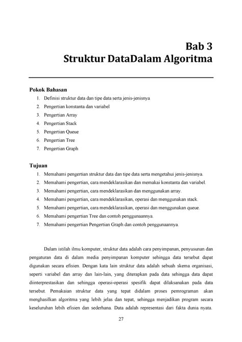 LOGIKA DAN ALGORITMA STRUKTUR DATA DALAM ALGORITMA Bab Struktur DataDalam Algoritma Pokok