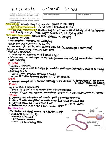 Biol 101 Test Study Sheet Bio 101 Biol 101 Study Sheet Please Hand
