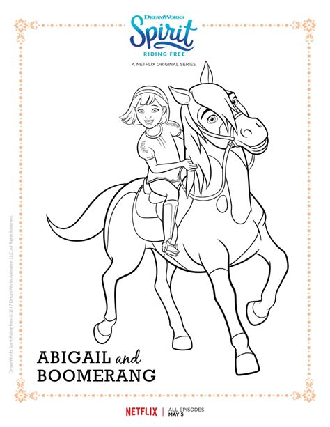 Spirit coloring pages to download and print for free. Spirit Riding Free Abigail and Boomerang Printable | Mama ...