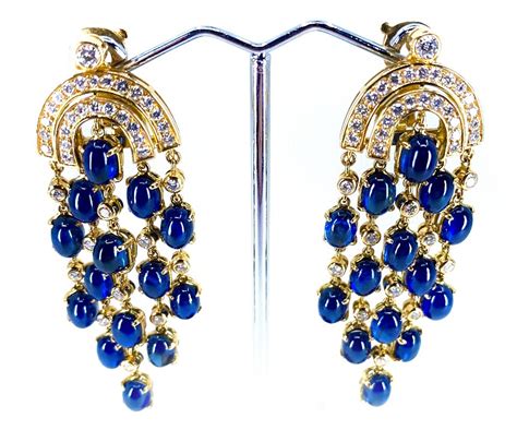 Vaughan Antiques Cabachon Sapphire Diamond Chandelier Earrings By Amr