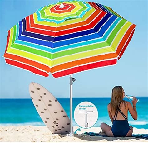 Ammsun 7 Foot Heavy Duty High Wind Beach Umbrella With Sand Anchor