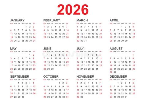 Calendar 2026 Template Vector Simple Minimal Design Planner 2026 Year