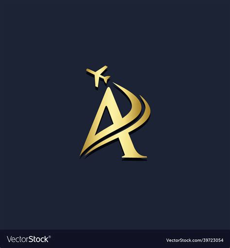A Letter Airplane Gold Logo Royalty Free Vector Image