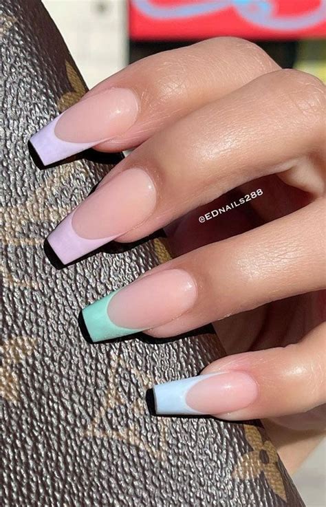 Colored French Tip Nails Coffin Enshrinement Blogger Photo Galleries