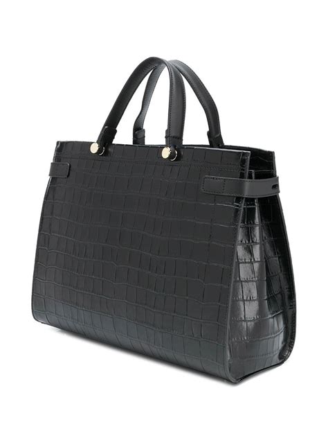 Furla Leather Lady M Crocodile Effect Tote Bag In Black Lyst