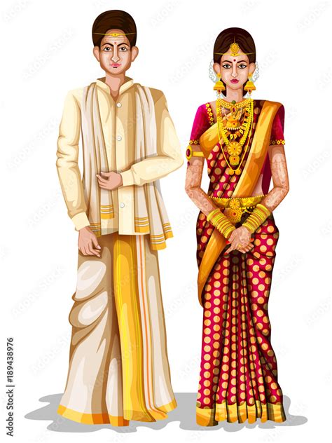Andhrait Wedding Couple In Traditional Costume Of Andhra Pradesh India Stock Vector Adobe Stock