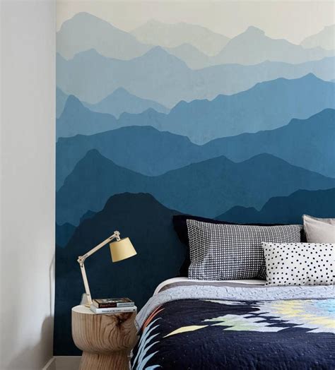Mountain Mural Wallpaper Ocean Blue Ombre Mountain Extra Large Wall