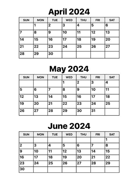 Printable April May June 2024 Calendar Lunar Calendar 2024