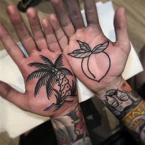 Palm Tree And Peach Done On Guys Palms