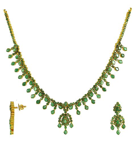 Designer Emerald Necklace Set Psem2776 22kt Gold Designer Emerald