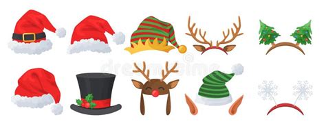 Christmas Hats And Decorations Vector Illustration Santa Claus Hats