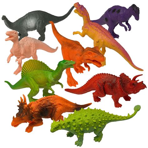 Prextex Plastic Assorted Dinosaur Figures With Dinosaur Book7 Inch