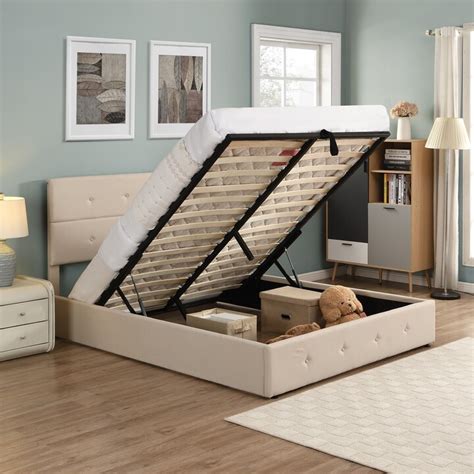 Toswin Queen Size Upholstered Platform Bed With Underneath Storage