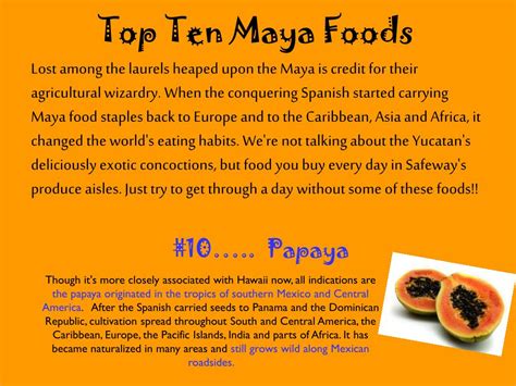 Ppt Top Ten Maya Foods Powerpoint Presentation Free Download Id