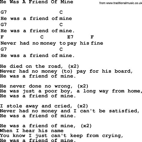 top 1000 folk and old time songs collection he was a friend of mine lyrics with chords and pdf