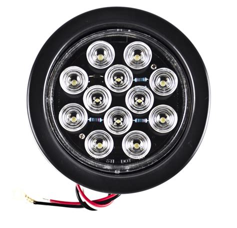 4 White 12 Led Round Backup Reverse Truck Light With Grommet And Pigtai