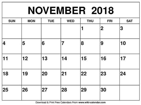 A Calendar For November With The Holidays In Black And White On A