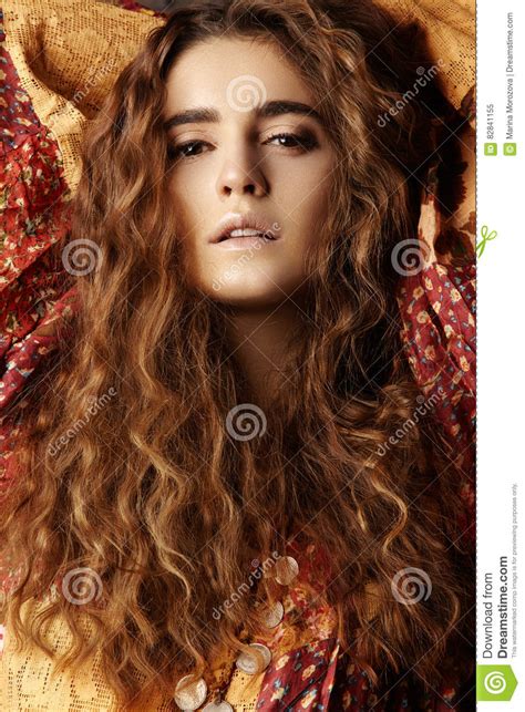 Wellness Beautiful Model With Long Curly Hair Stock