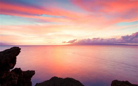 115602 Sea Water Sunset Sky Rocks Clouds