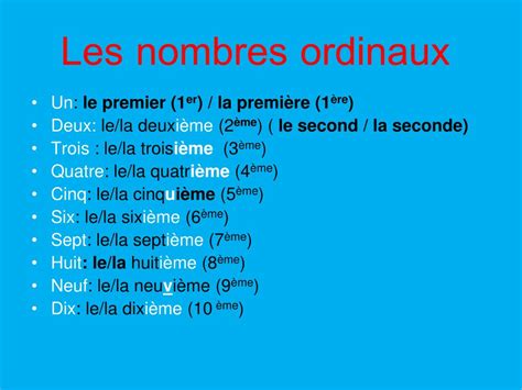 Les Nombres Ordinaux En Francais