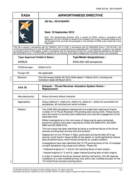 Fillable Online Easa Form 111 Emergency Ad Template Europa Fax