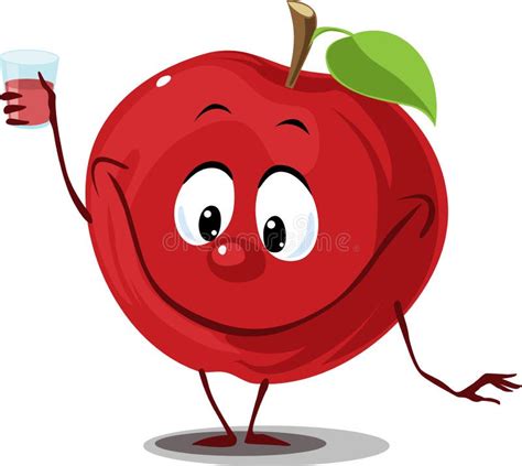 Apple Fruit With Juice Glass Funny Cartoon Flat Design Vector Stock