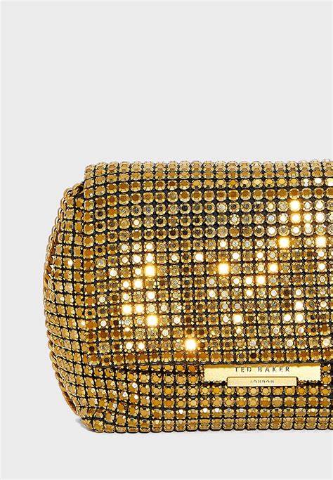 Buy Ted Baker Gold Gliters Crystal Mini Clutch Bag For Women In Mena