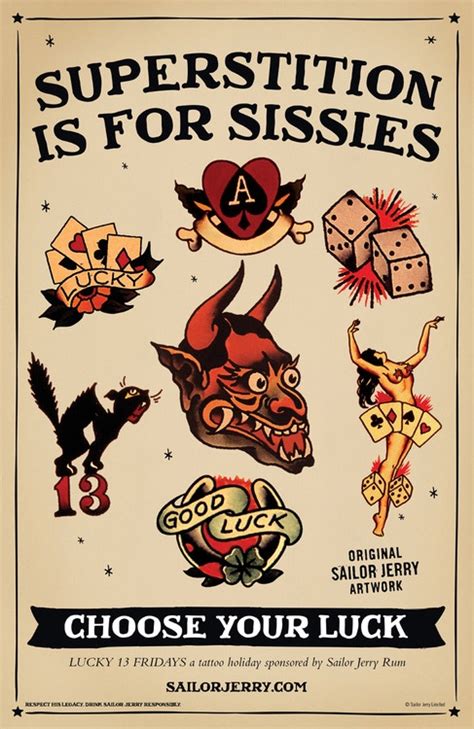 Sailor Jerry Superstition Is For Sissies Artwork For Lucky 13 Fridays