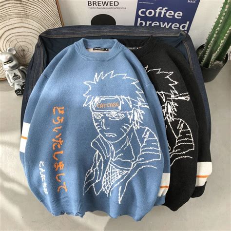 Knitted Naruto Sweater Anime Hoodie Japanese Kanji Etsy