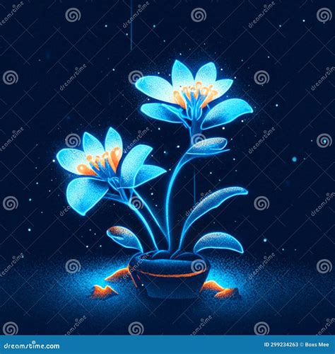 Blue Flower In A Pot On A Dark Background Vector Illustration Stock