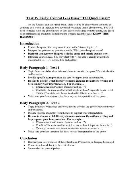 Critical Lens Worksheet Essay Template