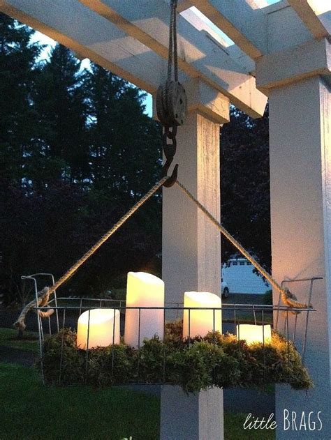 Diy Hanging Wire Basket On An Old Pulley Outdoor Chandelier Diy
