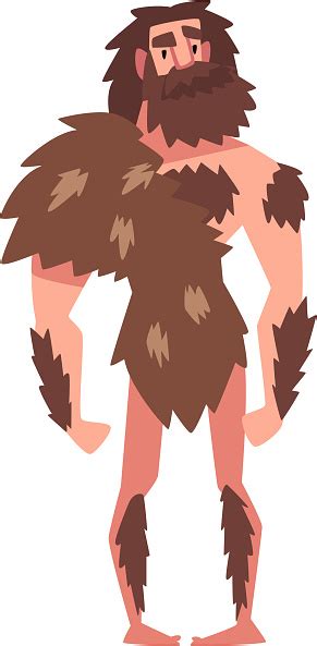 Prehistoric Bearded Man Primitive Stone Age Caveman Wearing Animal Pelt
