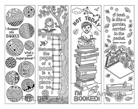 Set Of 8 Coloring Bookmarks With Quotes About Books And Etsy