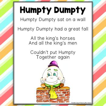 Humpty Dumpty Poem Printable Nursery Rhyme by Miss Vanessa | TpT
