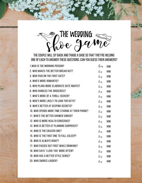 The Wedding Shoe Game Bridal Shower Game Printable Pdf Bride Etsy Wedding Games For Guests