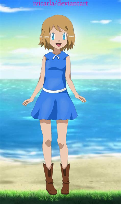 Pokemon Xy Serena Fan Art Vestido Azul En La Playa By