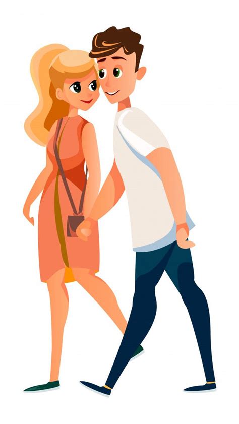 Dibujos Animados Hombre Y Mujer Pareja Caminar Tomados De